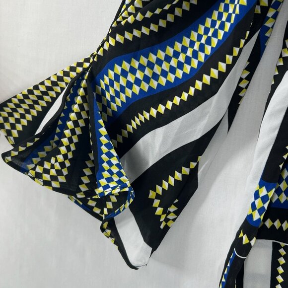 7th Avenue New York & Co Tie-Neck Top Womens XL Long Sleeve Geometric Multicolor - Picture 8 of 13